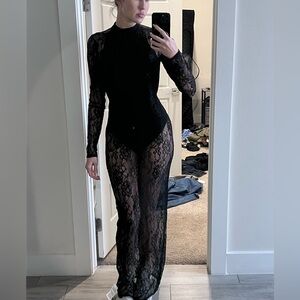 ASOS Black Lace Long-Sleeve Sheer Backless Maxi Dress